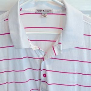 Micro Cotton Polo white with hot pink stripes